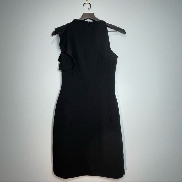 Black Halo Women’s Black Paula Sheathe Dress Ruffle Sleeve One Shoulder Size 2 - Picture 3 of 8